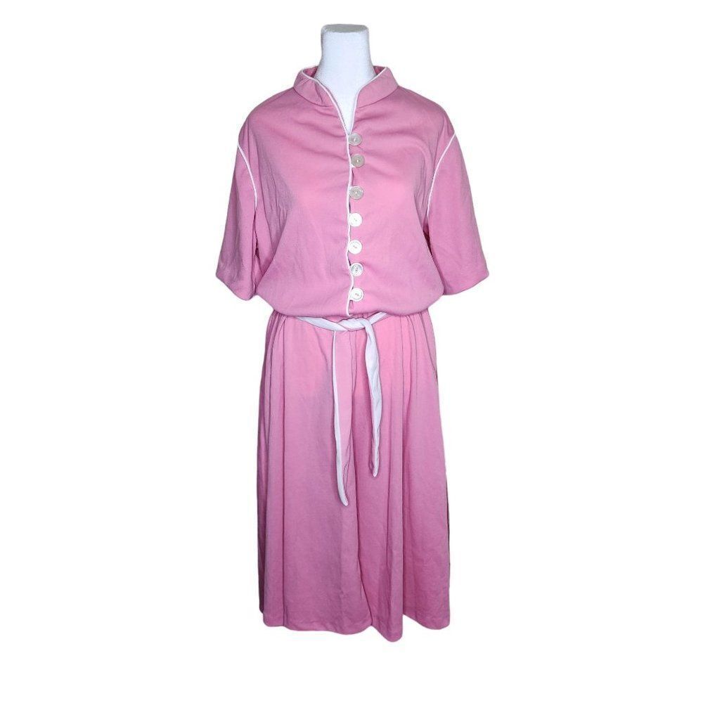 Vintage 1970s Shirt Dress Womens Size L Pink Polyester Waitress